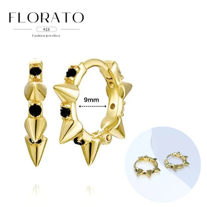 925 Silver Needle Rivet Micropaved Zircon Pendant Hoop Earrings For Women Punk Vintage Earrings Fashion Party Jewelry Gifts