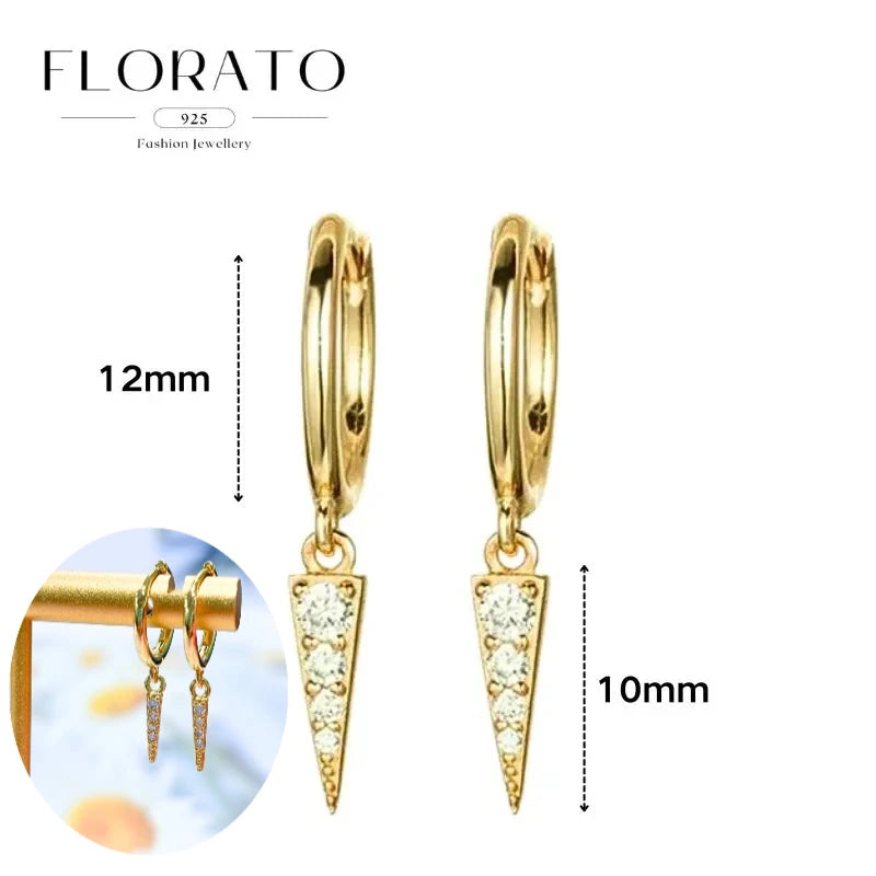 925 Silver Needle Rivet Micropaved Zircon Pendant Hoop Earrings For Women Punk Vintage Earrings Fashion Party Jewelry Gifts