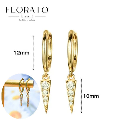 925 Silver Needle Rivet Micropaved Zircon Pendant Hoop Earrings For Women Punk Vintage Earrings Fashion Party Jewelry Gifts