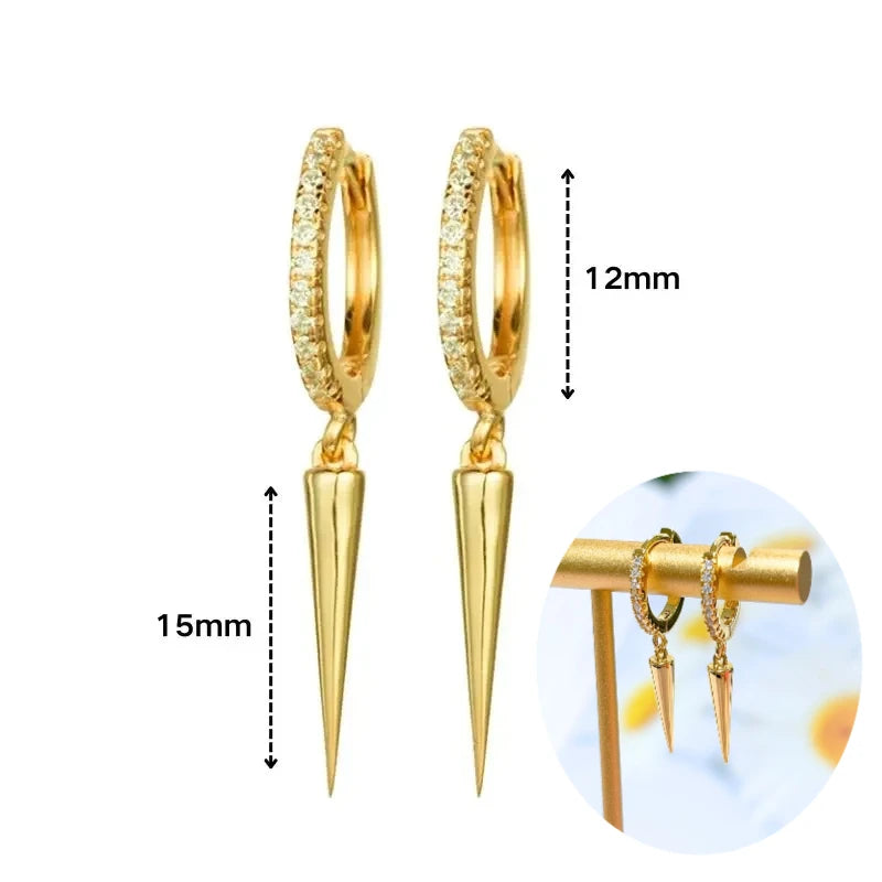 925 Silver Needle Rivet Micropaved Zircon Pendant Hoop Earrings For Women Punk Vintage Earrings Fashion Party Jewelry Gifts