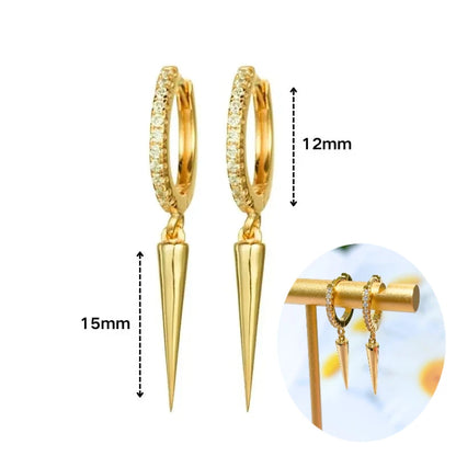 925 Silver Needle Rivet Micropaved Zircon Pendant Hoop Earrings For Women Punk Vintage Earrings Fashion Party Jewelry Gifts