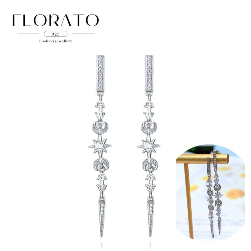 925 Silver Needle Rivet Micropaved Zircon Pendant Hoop Earrings For Women Punk Vintage Earrings Fashion Party Jewelry Gifts