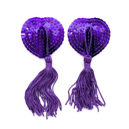 1Pair Sexy Pasties Stickers Sequin Nipple Covers with Tassels Heart Shape Nipple Stickers Pasties Wholesale Chest Stickers