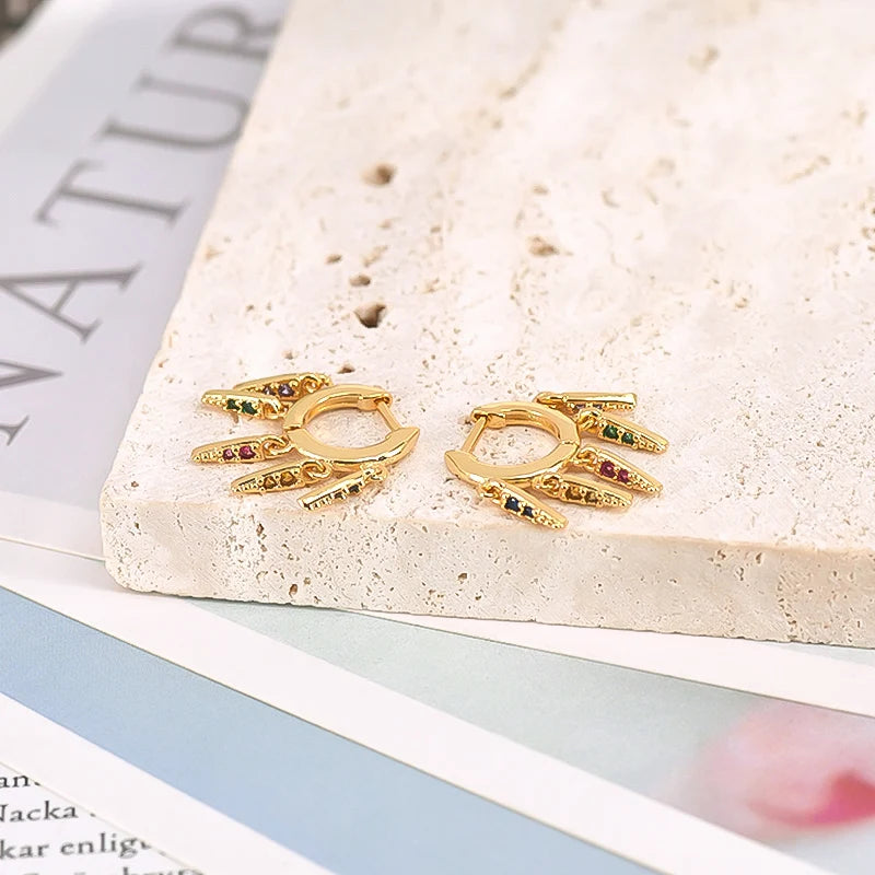 925 Silver Needle Rivet Micropaved Zircon Pendant Hoop Earrings For Women Punk Vintage Earrings Fashion Party Jewelry Gifts