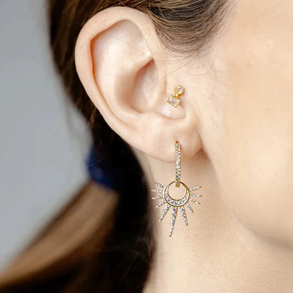 925 Silver Needle Rivet Micropaved Zircon Pendant Hoop Earrings For Women Punk Vintage Earrings Fashion Party Jewelry Gifts