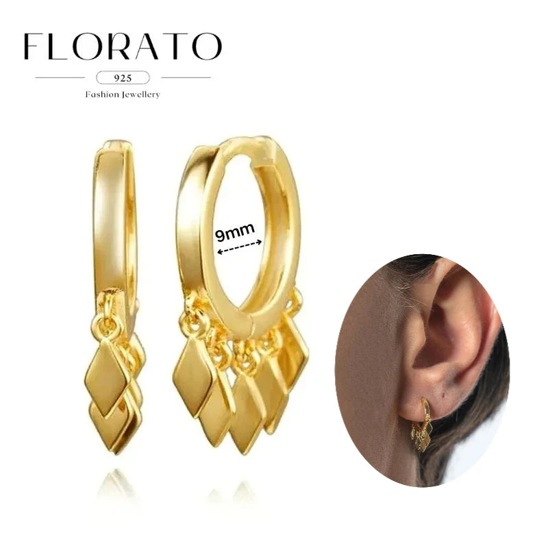 925 Silver Needle Rivet Micropaved Zircon Pendant Hoop Earrings For Women Punk Vintage Earrings Fashion Party Jewelry Gifts