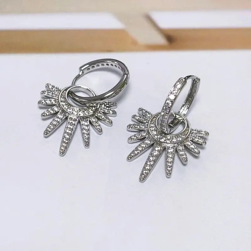 925 Silver Needle Rivet Micropaved Zircon Pendant Hoop Earrings For Women Punk Vintage Earrings Fashion Party Jewelry Gifts