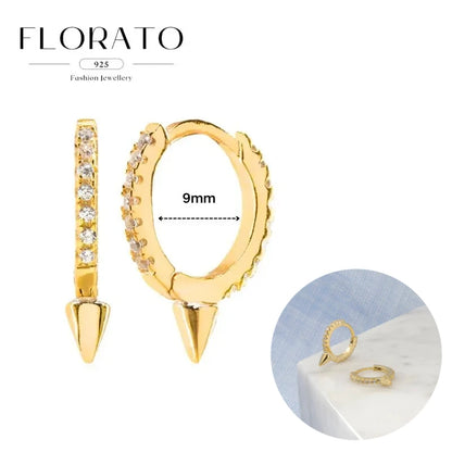 925 Silver Needle Rivet Micropaved Zircon Pendant Hoop Earrings For Women Punk Vintage Earrings Fashion Party Jewelry Gifts