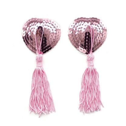 1Pair Sexy Pasties Stickers Sequin Nipple Covers with Tassels Heart Shape Nipple Stickers Pasties Wholesale Chest Stickers