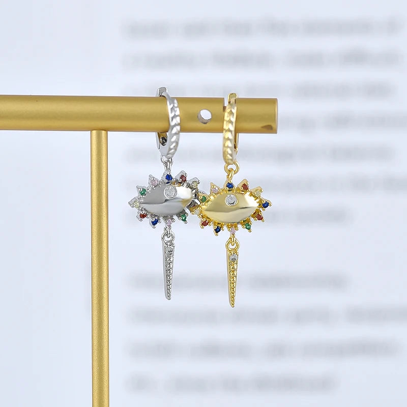 925 Silver Needle Rivet Micropaved Zircon Pendant Hoop Earrings For Women Punk Vintage Earrings Fashion Party Jewelry Gifts