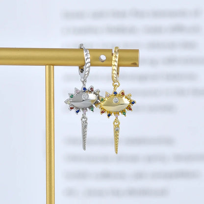 925 Silver Needle Rivet Micropaved Zircon Pendant Hoop Earrings For Women Punk Vintage Earrings Fashion Party Jewelry Gifts