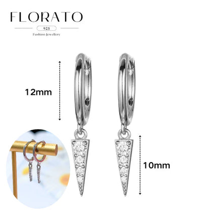 925 Silver Needle Rivet Micropaved Zircon Pendant Hoop Earrings For Women Punk Vintage Earrings Fashion Party Jewelry Gifts
