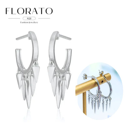 925 Silver Needle Rivet Micropaved Zircon Pendant Hoop Earrings For Women Punk Vintage Earrings Fashion Party Jewelry Gifts