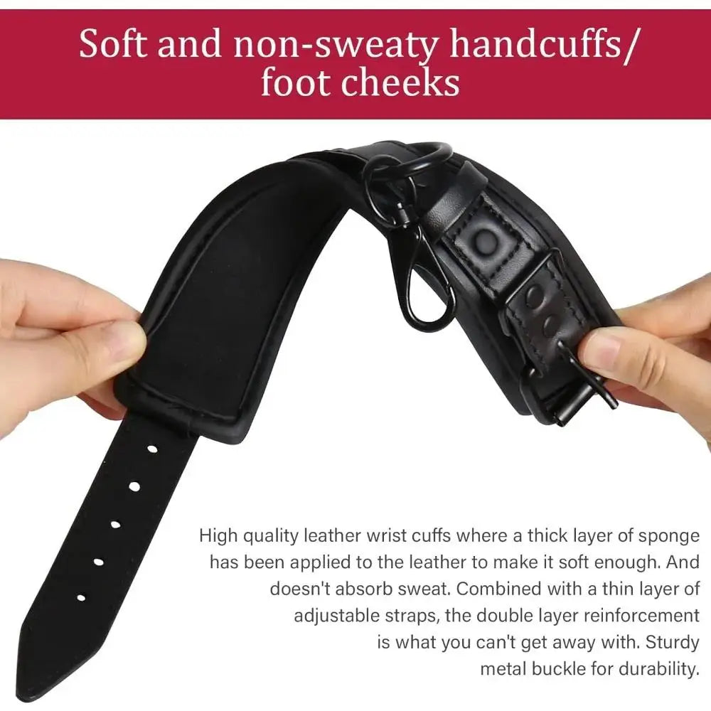 Leather Handcuffs Sex Play with Blindfold Silk Eye Cover Role Play Set for Couples Adults Wife SM Bondage Restraints Fetish Kit