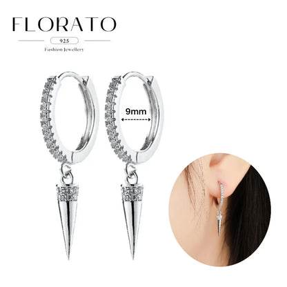 925 Silver Needle Rivet Micropaved Zircon Pendant Hoop Earrings For Women Punk Vintage Earrings Fashion Party Jewelry Gifts