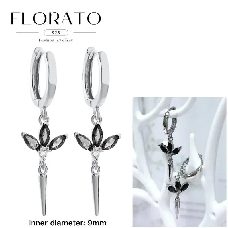 925 Silver Needle Rivet Micropaved Zircon Pendant Hoop Earrings For Women Punk Vintage Earrings Fashion Party Jewelry Gifts