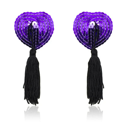 1Pair Sexy Pasties Stickers Sequin Nipple Covers with Tassels Heart Shape Nipple Stickers Pasties Wholesale Chest Stickers