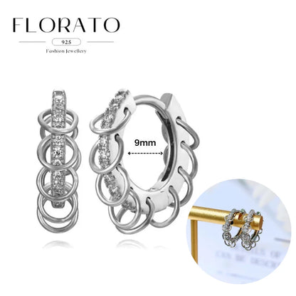 925 Silver Needle Rivet Micropaved Zircon Pendant Hoop Earrings For Women Punk Vintage Earrings Fashion Party Jewelry Gifts