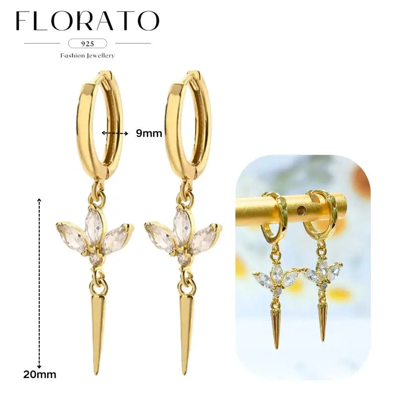 925 Silver Needle Rivet Micropaved Zircon Pendant Hoop Earrings For Women Punk Vintage Earrings Fashion Party Jewelry Gifts
