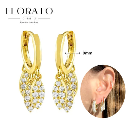 925 Silver Needle Rivet Micropaved Zircon Pendant Hoop Earrings For Women Punk Vintage Earrings Fashion Party Jewelry Gifts