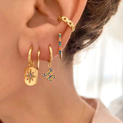 925 Silver Needle Rivet Micropaved Zircon Pendant Hoop Earrings For Women Punk Vintage Earrings Fashion Party Jewelry Gifts