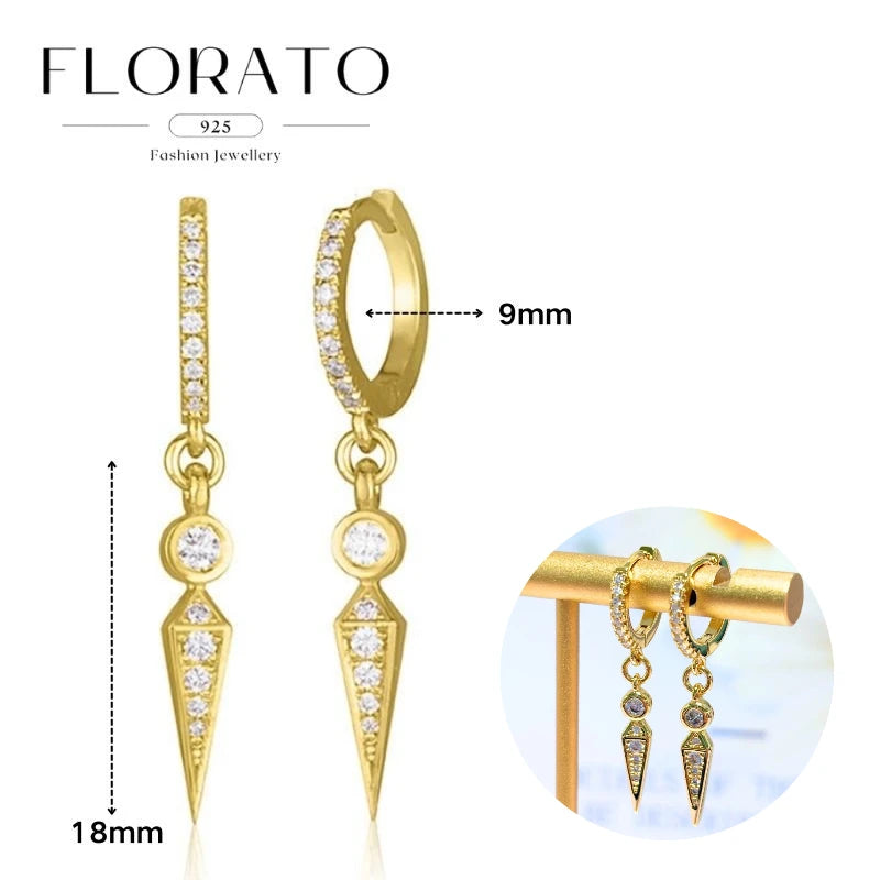 925 Silver Needle Rivet Micropaved Zircon Pendant Hoop Earrings For Women Punk Vintage Earrings Fashion Party Jewelry Gifts