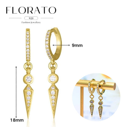 925 Silver Needle Rivet Micropaved Zircon Pendant Hoop Earrings For Women Punk Vintage Earrings Fashion Party Jewelry Gifts