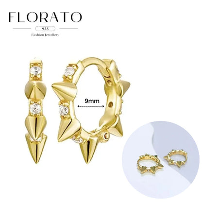 925 Silver Needle Rivet Micropaved Zircon Pendant Hoop Earrings For Women Punk Vintage Earrings Fashion Party Jewelry Gifts