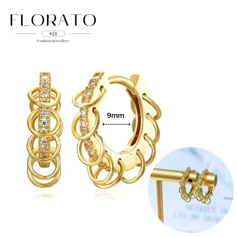 925 Silver Needle Rivet Micropaved Zircon Pendant Hoop Earrings For Women Punk Vintage Earrings Fashion Party Jewelry Gifts