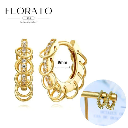 925 Silver Needle Rivet Micropaved Zircon Pendant Hoop Earrings For Women Punk Vintage Earrings Fashion Party Jewelry Gifts