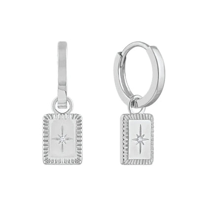 925 Silver Needle Rivet Micropaved Zircon Pendant Hoop Earrings For Women Punk Vintage Earrings Fashion Party Jewelry Gifts