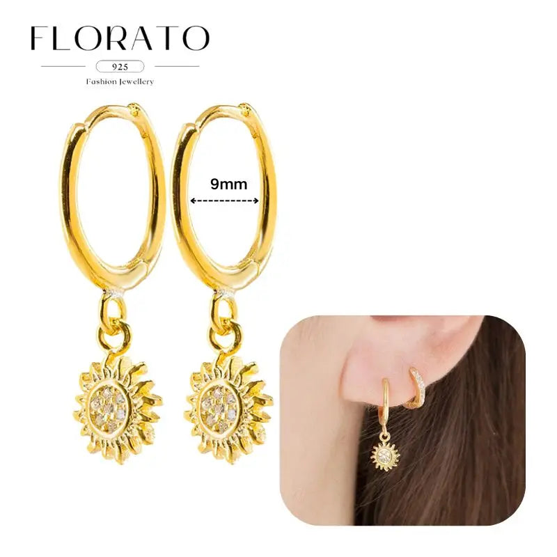 925 Silver Needle Rivet Micropaved Zircon Pendant Hoop Earrings For Women Punk Vintage Earrings Fashion Party Jewelry Gifts