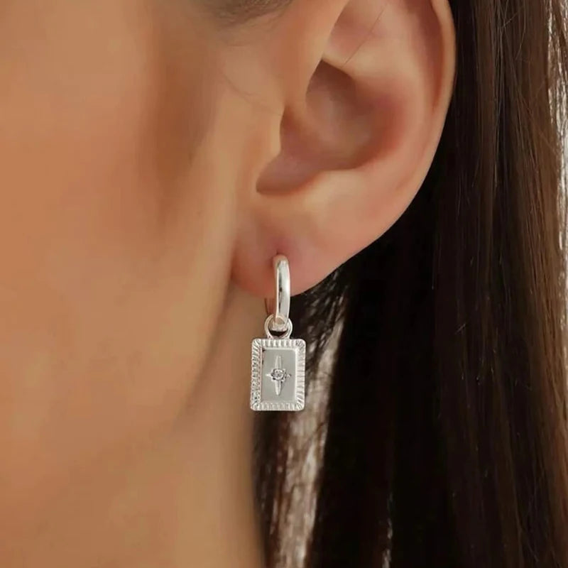 925 Silver Needle Rivet Micropaved Zircon Pendant Hoop Earrings For Women Punk Vintage Earrings Fashion Party Jewelry Gifts
