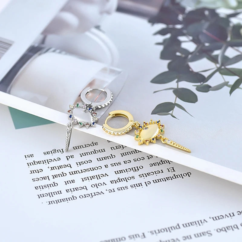 925 Silver Needle Rivet Micropaved Zircon Pendant Hoop Earrings For Women Punk Vintage Earrings Fashion Party Jewelry Gifts