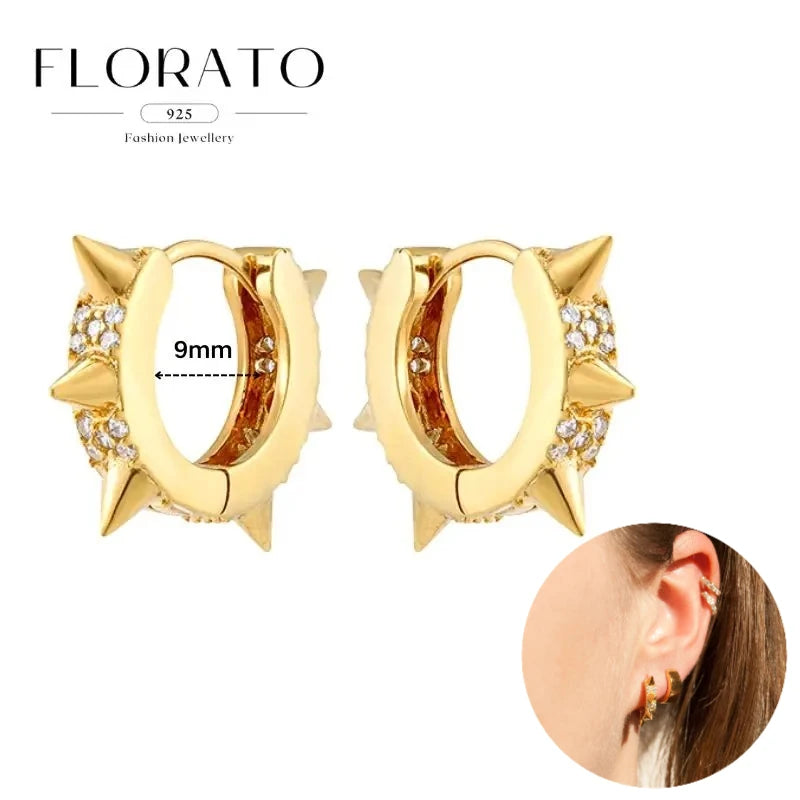 925 Silver Needle Rivet Micropaved Zircon Pendant Hoop Earrings For Women Punk Vintage Earrings Fashion Party Jewelry Gifts