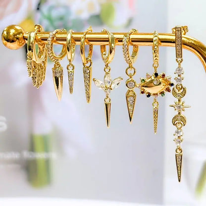 925 Silver Needle Rivet Micropaved Zircon Pendant Hoop Earrings For Women Punk Vintage Earrings Fashion Party Jewelry Gifts