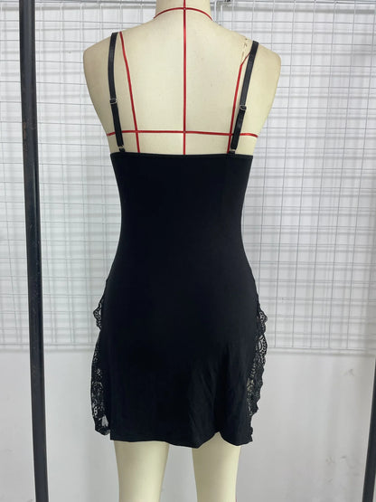 Elegant Black Nightgown Women's Floral Lace Trim Chemise with Bow Adjustable Strap Soft Sleepwear Lingerie New Fashion Hot Sale